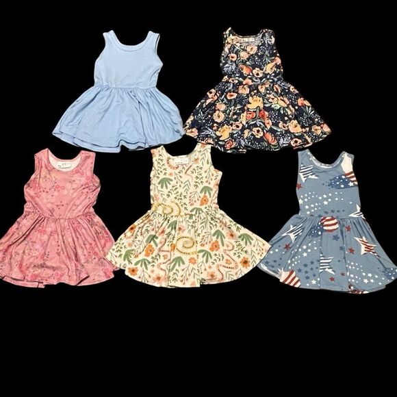 Dot Dot Smile 5 Sleeveless Twirl Dresses Floral Solid Blue Cream Pink 12-24 mos - Picture 1 of 12